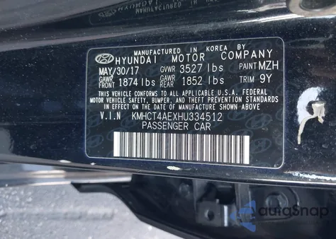 2017 Hyundai Accent Se from USA, damaged, VIN KMHCT4AEXHU334512